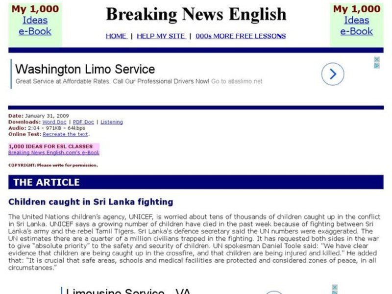 Breaking News English: Children Caught in Sri Lanka's Fighting Interactive