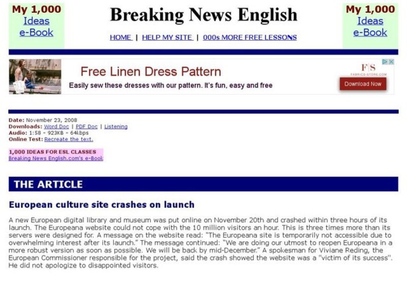 Breaking News English: Europeana Website Crash Interactive
