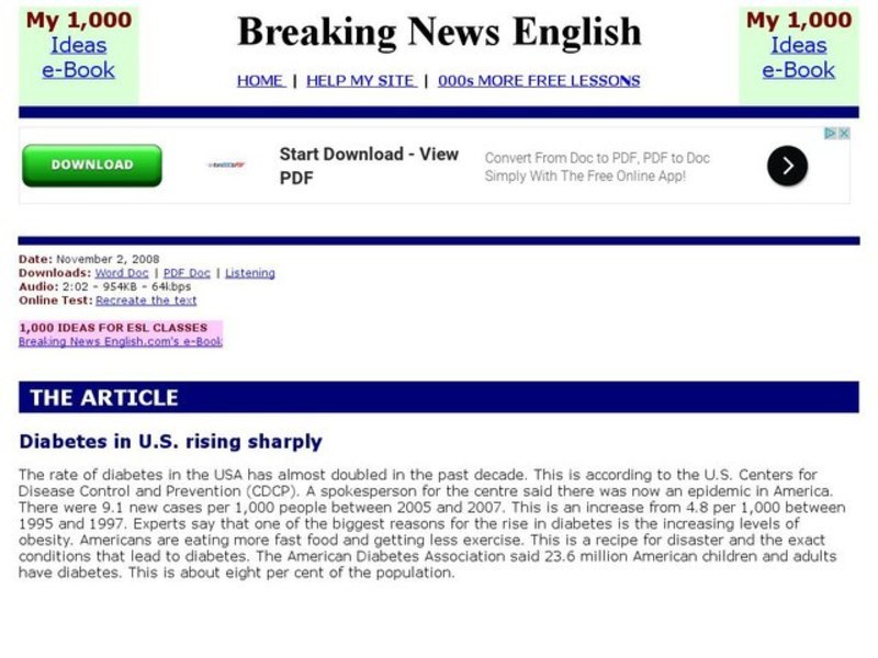 Breaking News English: Diabetes Interactive