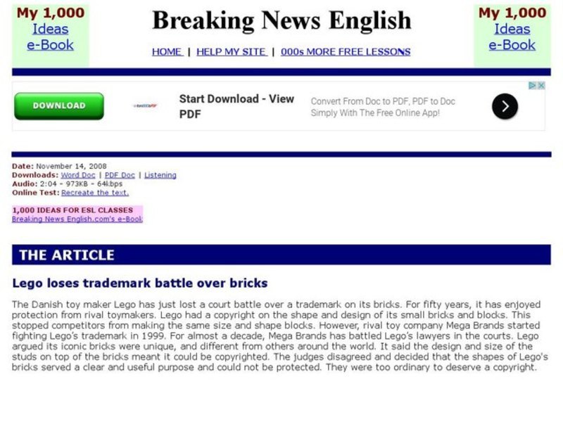 Breaking News English: Lego and Trademarks Interactive
