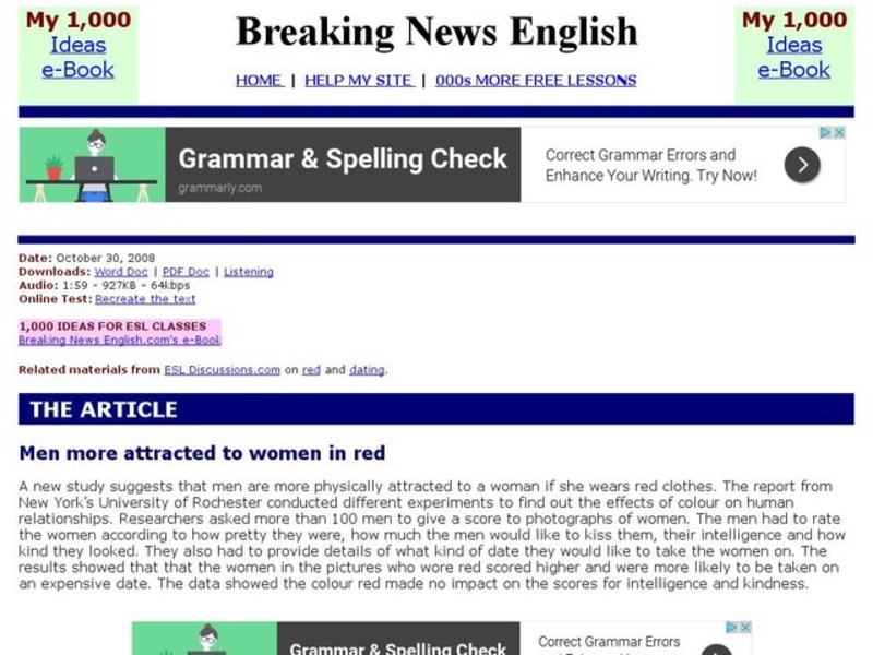 Breaking News English: How men like women in red Interactive