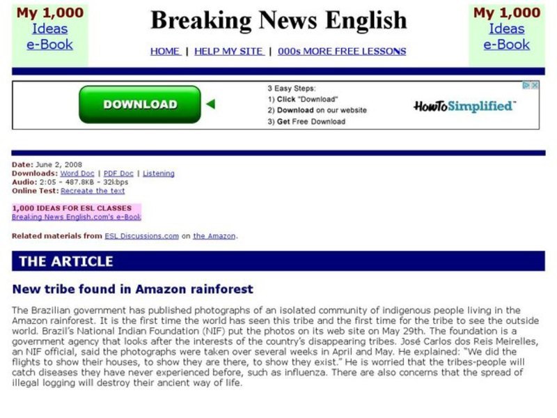 Breaking News English: Indigenous Amazon Rainforest Tribe Interactive