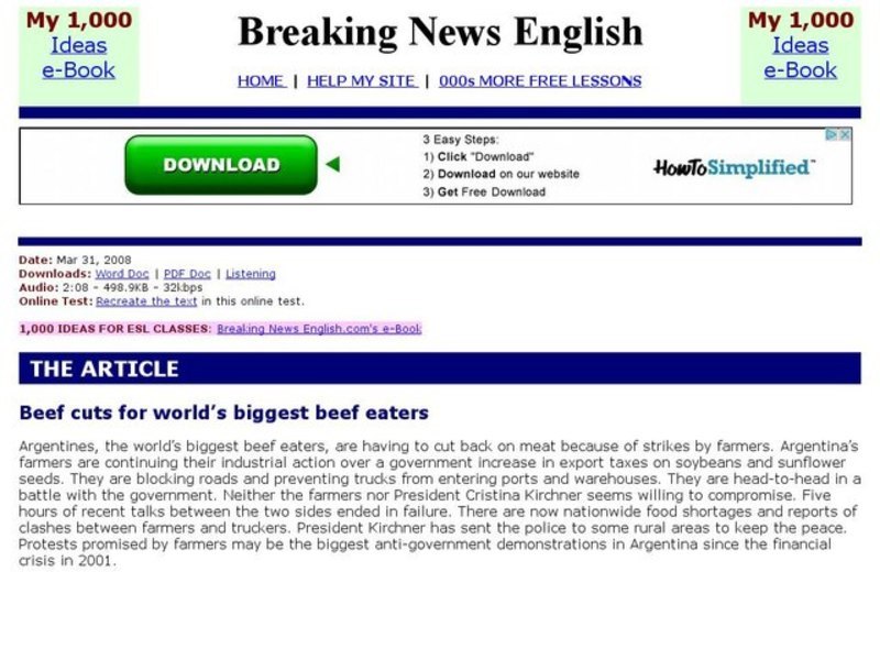 Breaking News English: Argentina Beef Interactive