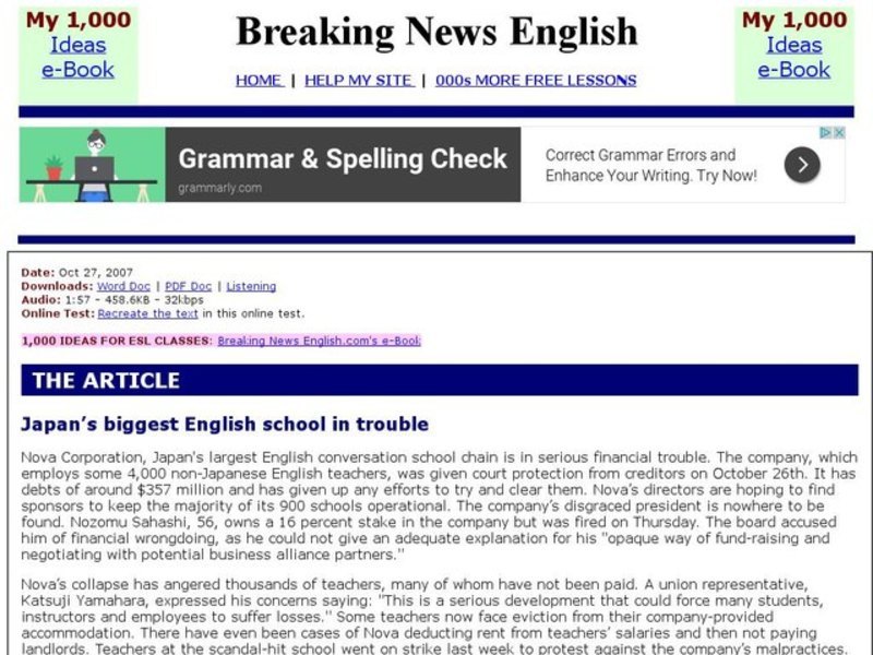 Breaking News English: English Schools Interactive