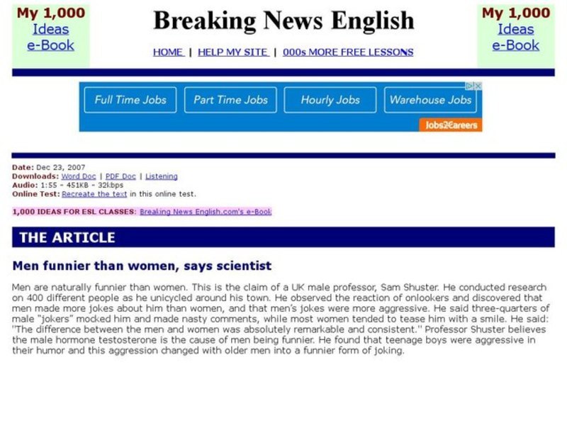 Breaking News English: Humor Interactive