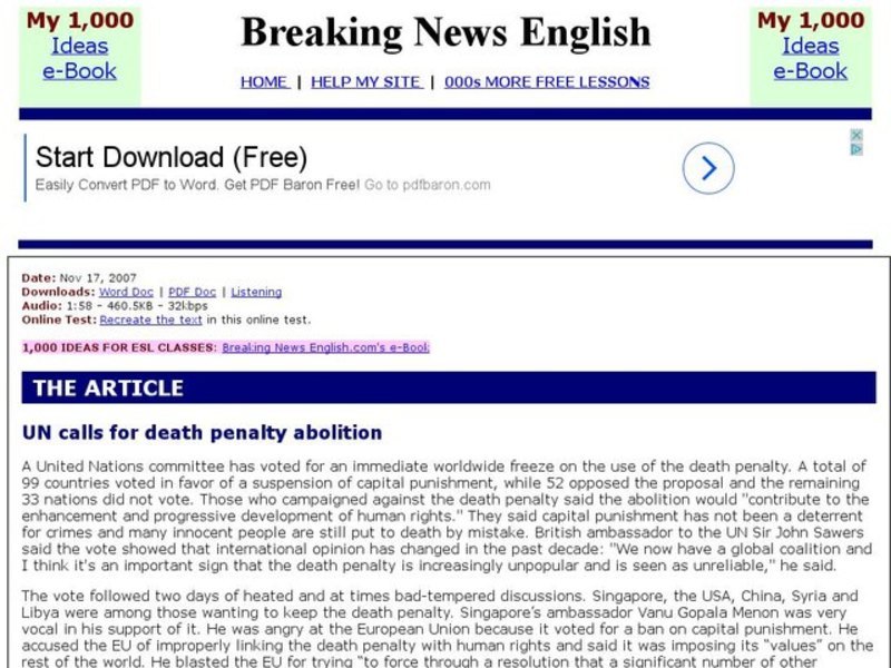 Breaking News English: Death Penalty Interactive