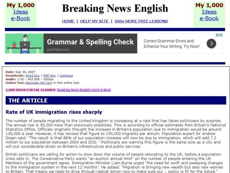 Breaking News English: Immigration Interactive