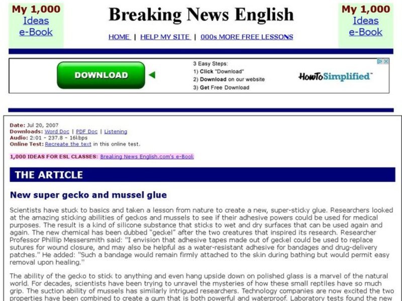 Breaking News English: Gecko Glue Interactive