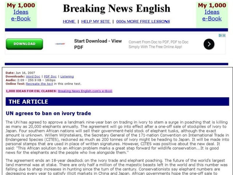 Breaking News English: Ivory Trade Interactive