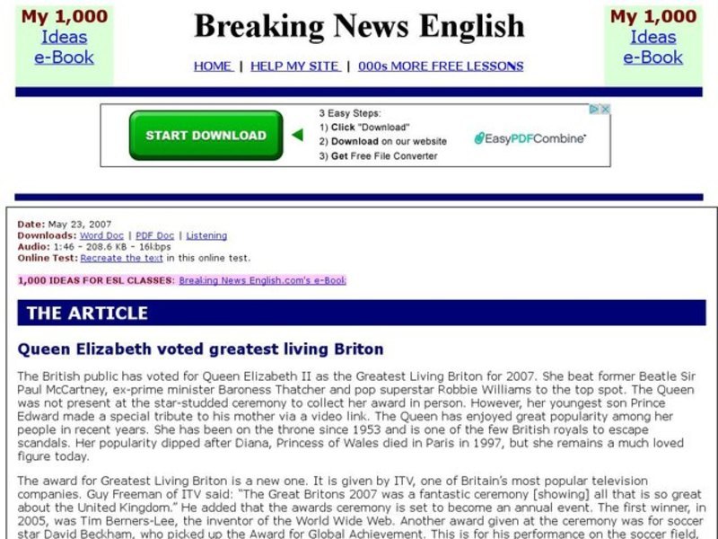 Breaking News English: Queen Elizabeth Interactive