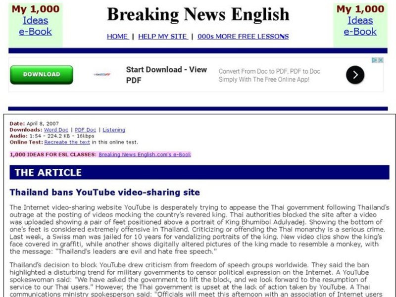 Breaking News English: YouTube Interactive