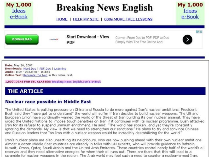 Breaking News English: Nuclear Weapons Interactive
