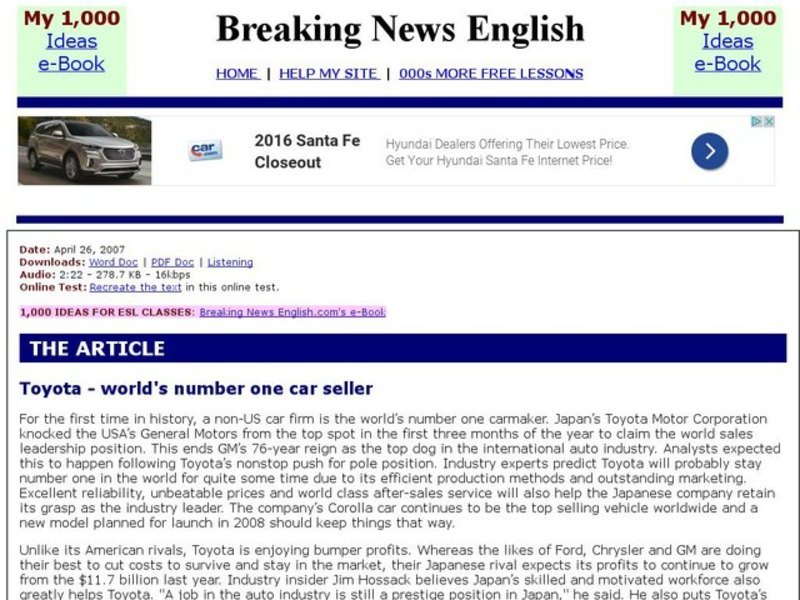Breaking News English: Toyota Cars Interactive