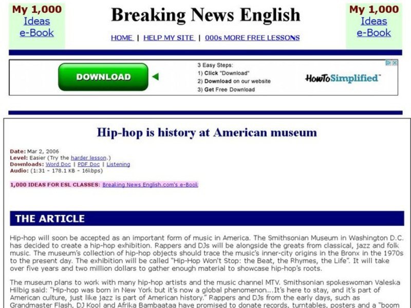 Breaking News English: hip hop Interactive