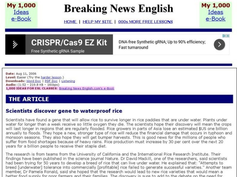 Breaking News English: Waterproof Genetically-Modified Rice Interactive