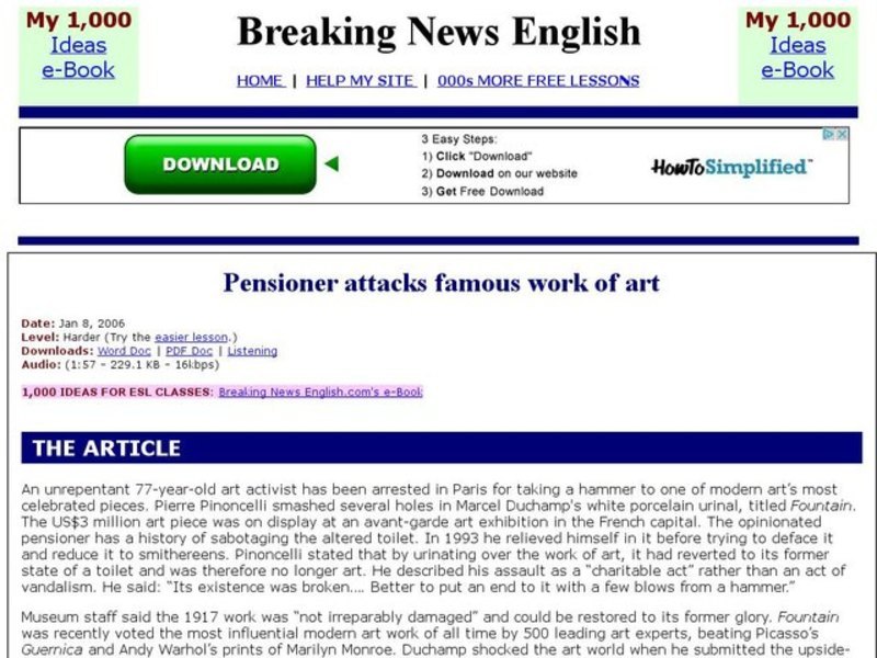 Breaking News English: Pensioner Attacking a Famous Painting Interactive