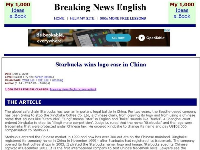 Breaking News English: Starbucks Coffee Interactive