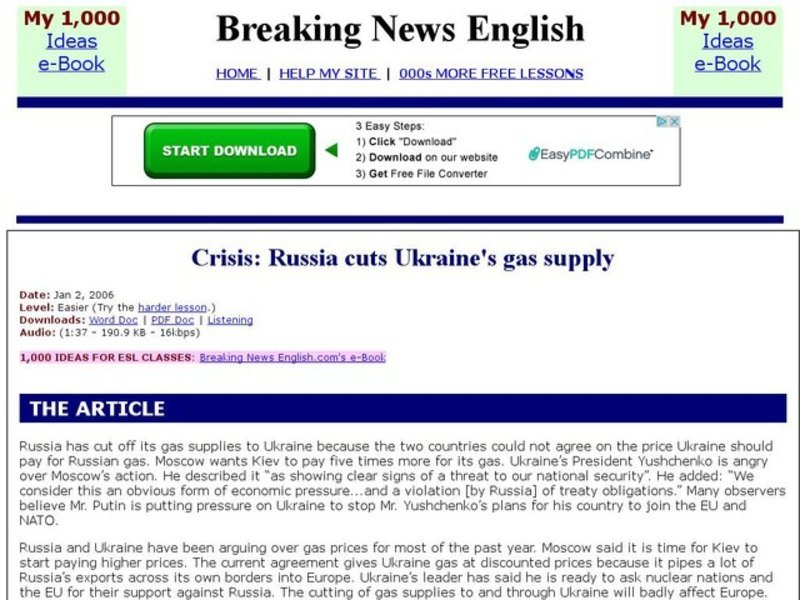 Breaking News English: Ukraine Gas Crisis Interactive