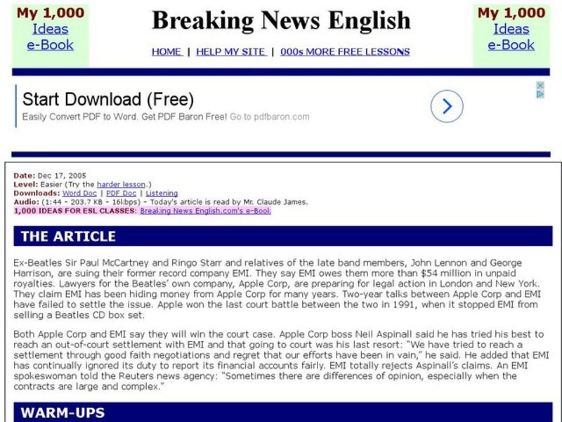 Breaking News English: The Beatles Suing EMI Interactive