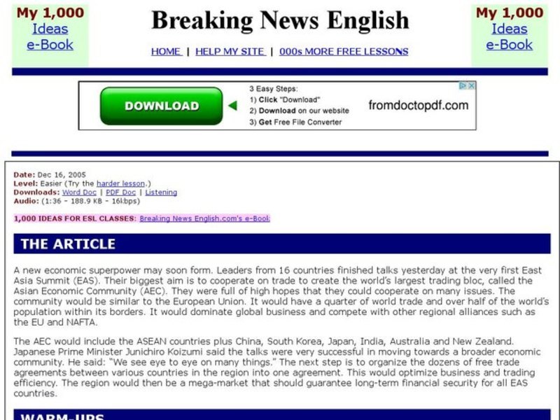 Breaking News English: East Asia Summit Interactive