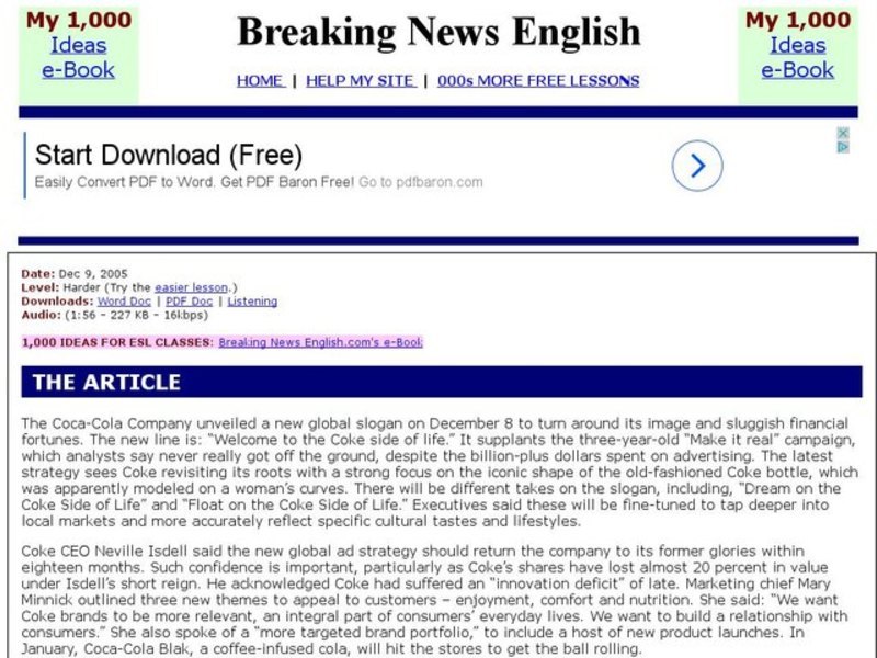 Breaking News English: Coca-Cola Interactive