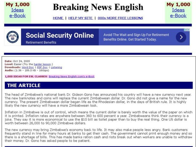 Breaking News English: Zimbabwe's New Currency Interactive