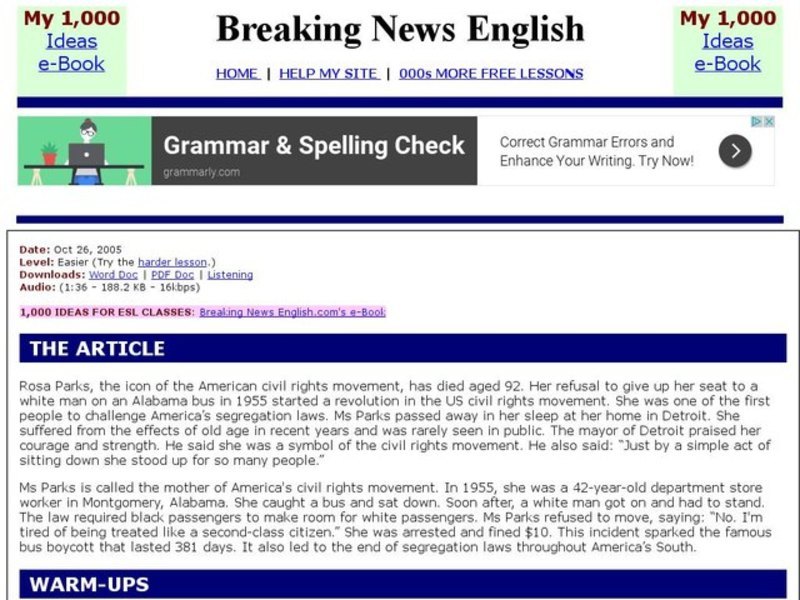 Breaking News English: Rosa Parks Interactive