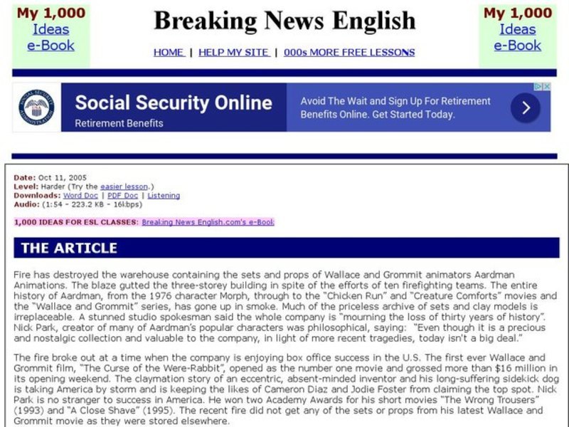 Breaking News English: Wallace and Grommit Interactive