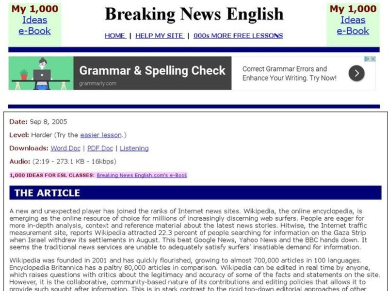 Breaking News English: Wikipedia Interactive