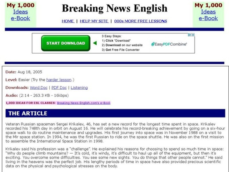 Breaking News English: Space Station Interactive