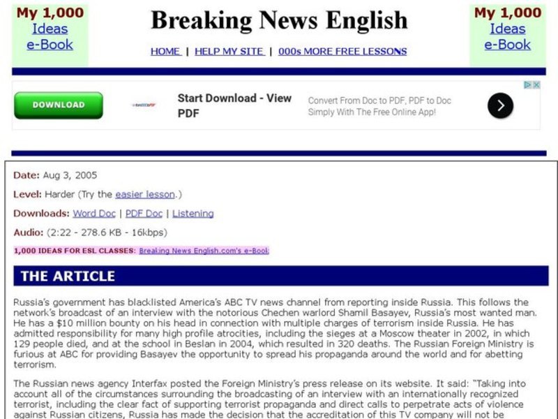 Breaking News English: TV News about Russia Interactive