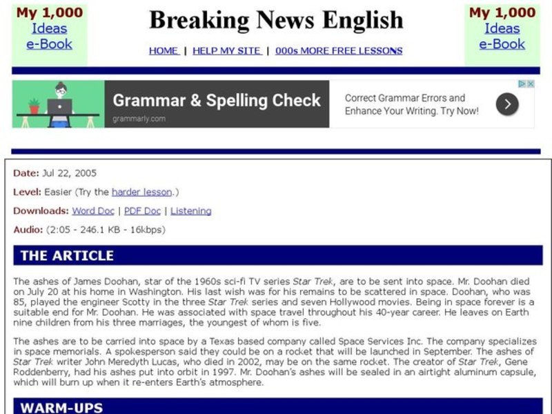 Breaking News English: Cremation Interactive