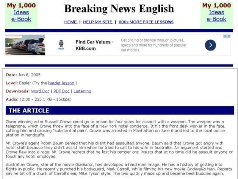 Breaking News English: Russell Crowe Interactive