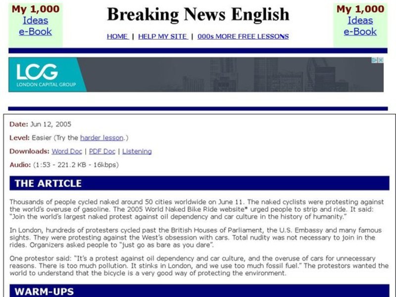 Breaking News English: Cycling Interactive