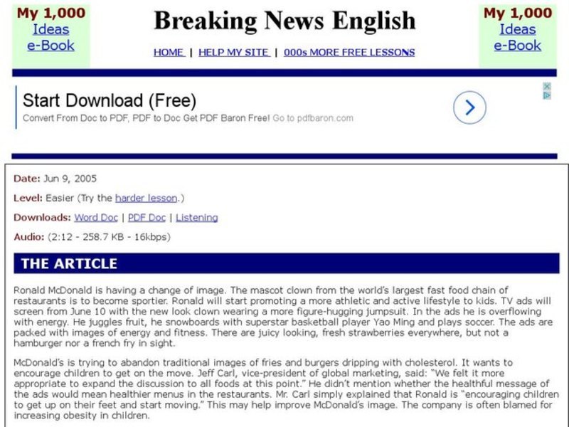 Breaking News English: McDonalds Interactive