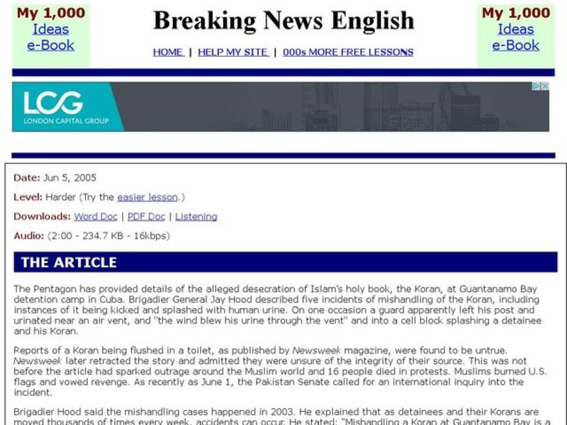 Breaking News English: Koran abuse Interactive