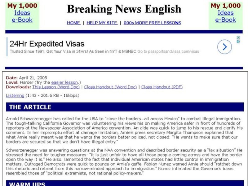Breaking News English: Mexican Border Interactive