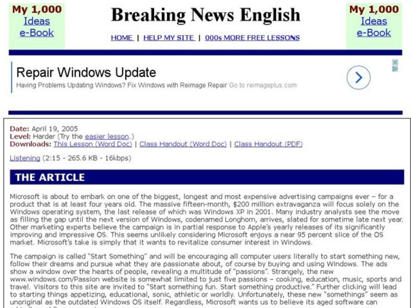 Breaking News English: Microsoft Windows Interactive