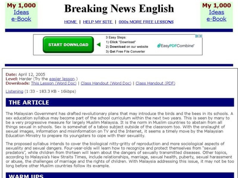 Breaking News English: Sex Education Interactive