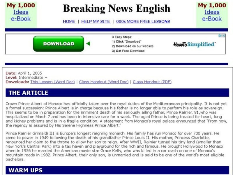 Breaking News English: Monaco Interactive