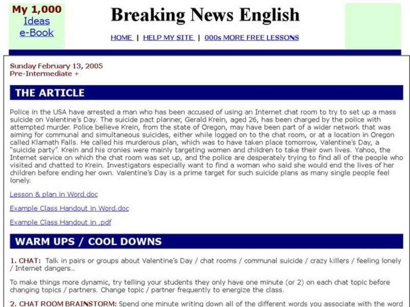 Breaking News English: Suicide Interactive