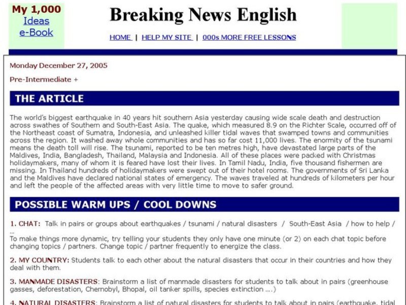 Breaking News English: Tsunamis Interactive