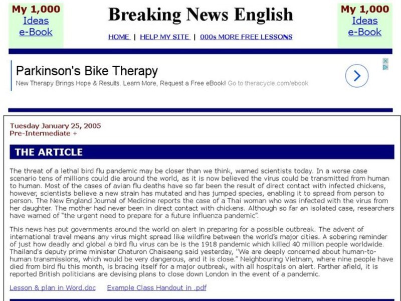 Breaking News English: Bird Flu Interactive