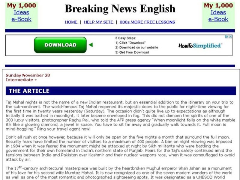 Breaking News English: Taj Mahal Interactive