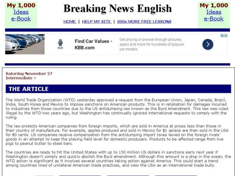 Breaking News English: World Trade Organization Interactive