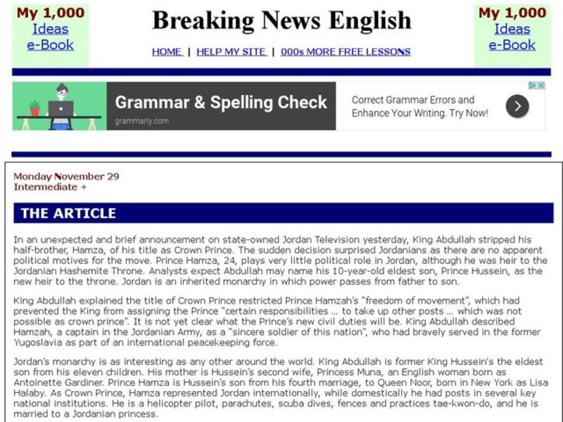 Breaking News English: Jordan Interactive