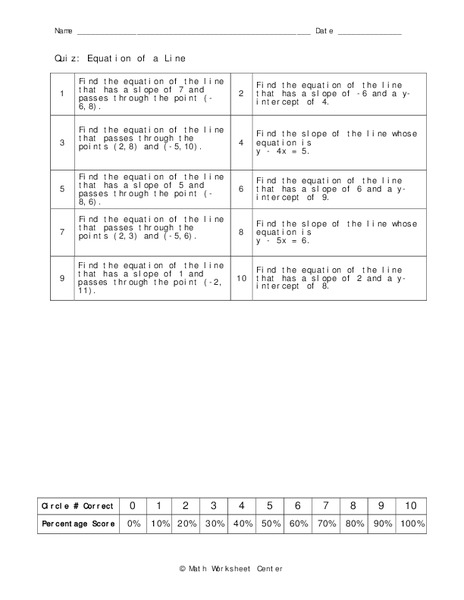 Equation of a Line Worksheet