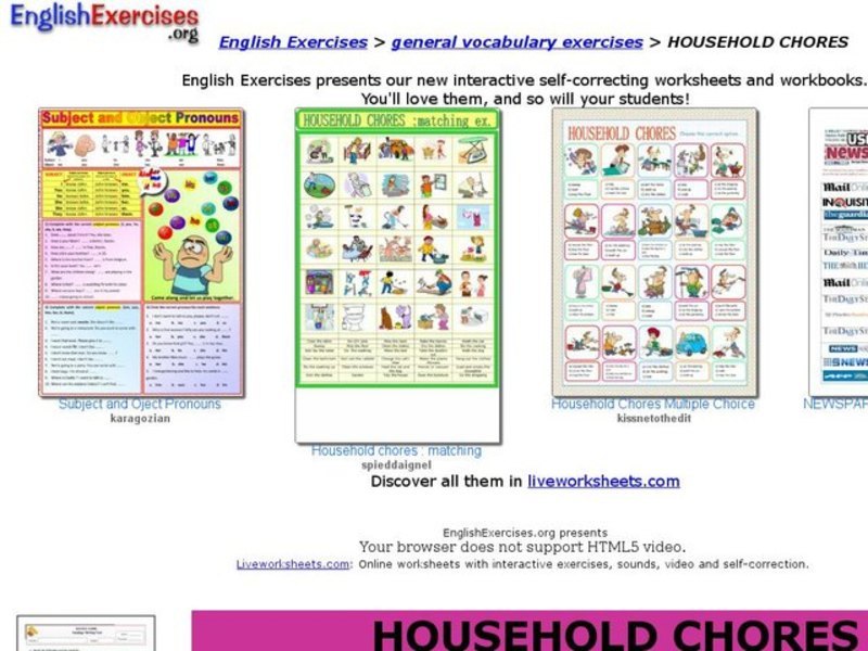 ESL: Household Chores  Interactive