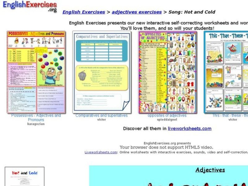 Adjective Exercises: Song "Hot and Cold" by Katy Perry Interactive