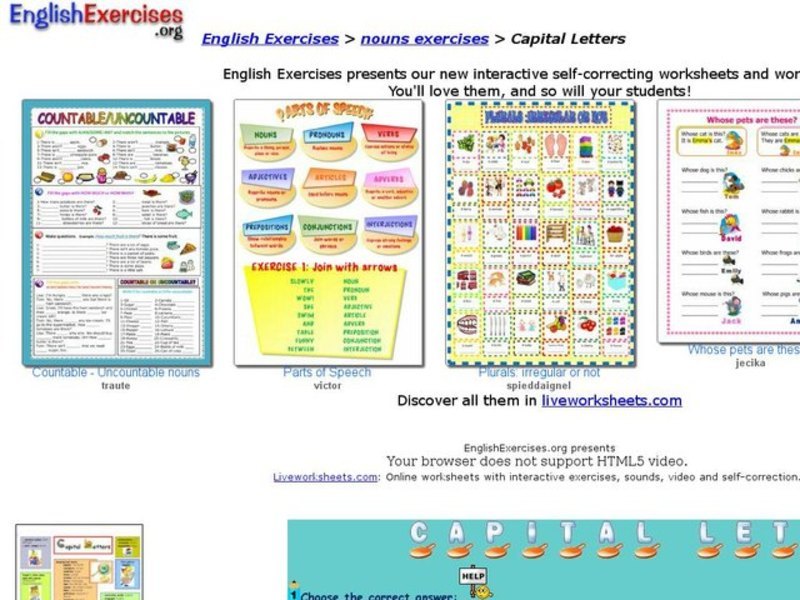 ESL- Capital Letters/Nouns Interactive